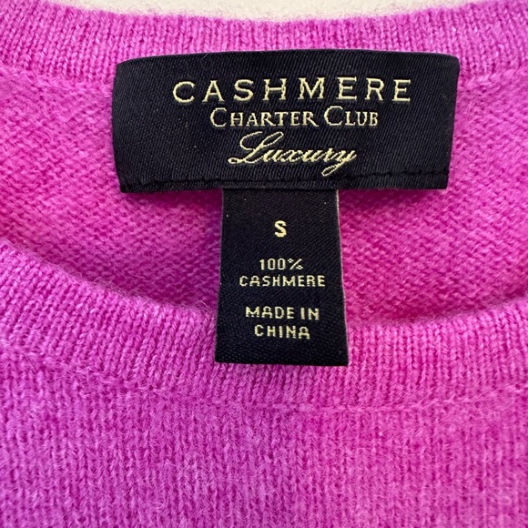 Charter Club 100% Cashmere Fuschia Flirt Pink Macy's Crewneck Sweater S Like New - Picture 3 of 5